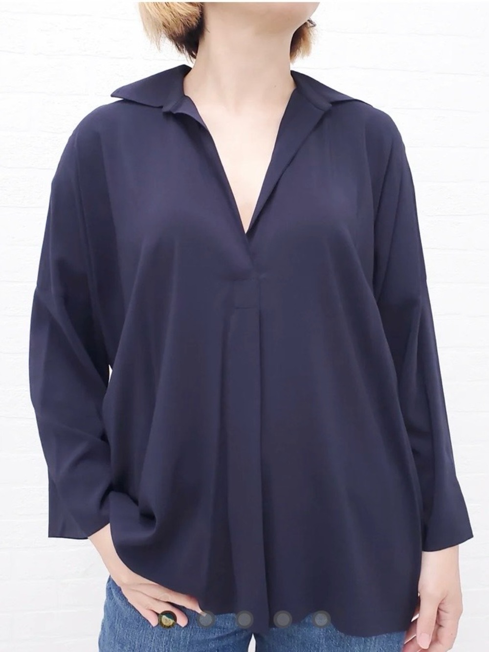 Vince Navy Oversized V-Neck Blouse